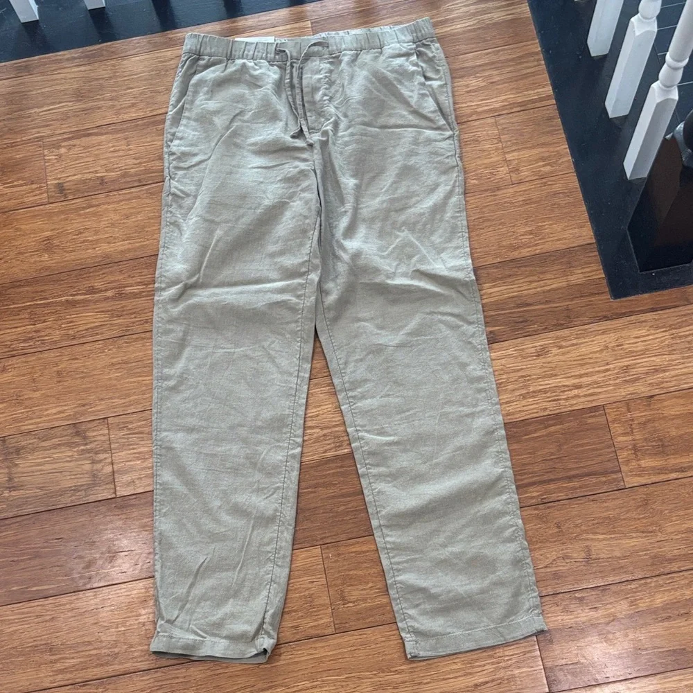H&M Beige Drawstring Linen-Blend Pants